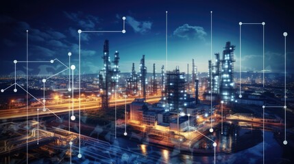 Modern factory, communication network. Telecommunication. IoT, Internet of Things, ICT, Information communication Technology,. Smart factory. Digital transformation, cloud connecting, generate by AI.