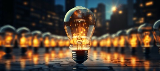 Light bulb group. Creative idea and innovation concept. Generative AI.
