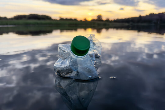 Marine plastic pollution. Plastic waste in lake water. Wastewater management (WWTPs) , microplastics in groundwater. Plastic bottle garbage. Microplastics garbage and waste in ocean. Aquatic trash