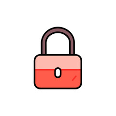 Padlock vector icon in minimalistic, black and red line work, japan web