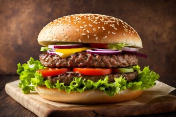 hamburger on a wooden table