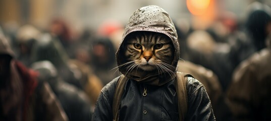 Fototapeta na wymiar Cat in hoodie protest anti government movement. Generative AI technology.