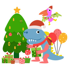 Dinosaur christmas happy new year