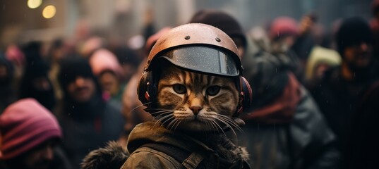 Cat join protest. Generative AI technology.