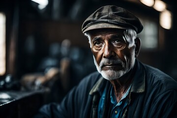 A 60-year old man coal miner. He is dirty and tired from a long day of work. - obrazy, fototapety, plakaty