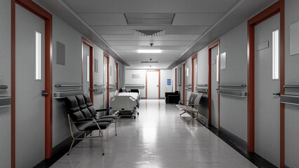 3d illustration.  Empty Corridor In Modern Hospital