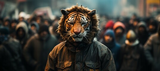 Tiger march for protest movement. Generative AI technology.
