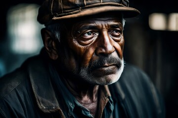 A 60-year old man coal miner. He is dirty and tired from a long day of work.
