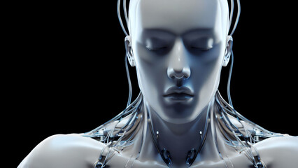 Peaceful Humanoid Male Robot with Human Face Features · Merging of Humanity & Technology in the Future