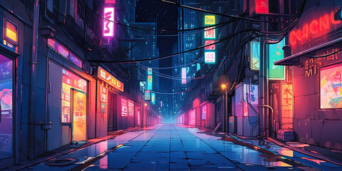 Abandoned anime cityscape urban empty streets background, generated AI