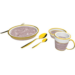 [3D] White, Gold, pink marble Dinnerware Set