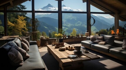 Mountain chalet with a panoramic view of alpine landscapes