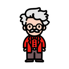 Professor vector icon in minimalistic, black and red line work, japan web