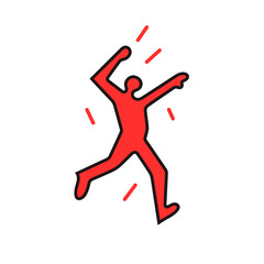 Dancer vector icon in minimalistic, black and red line work, japan web