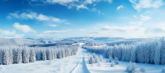 Foto op Canvas Rural winter road. Generative AI technology. © Hero Design