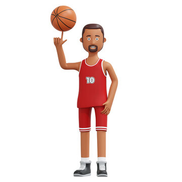 basketball player spinning ball with finger tip 3d cartoon illustration