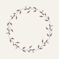 Obraz premium Leaf and Branch Frame hand drawn style. Leaf brown and white frame of twigs leaves. Frames for the Valentine’s Day, wedding decor, logo and identity template. 