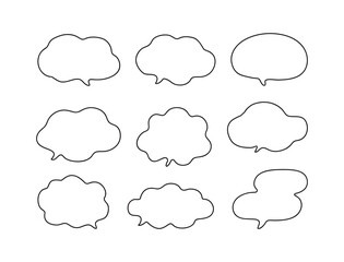 Set of hand drawn doodle style speech bubble, chat, story and message illustrations.