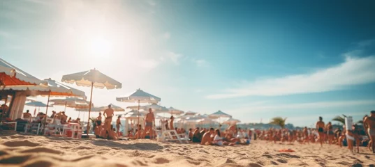 Zelfklevend Fotobehang Crowd people at beach on holiday. Generative AI technology.   © Hero Design
