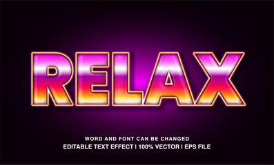 Relax editable text effect template, 3d bold cartoon retro style typeface, premium vector 