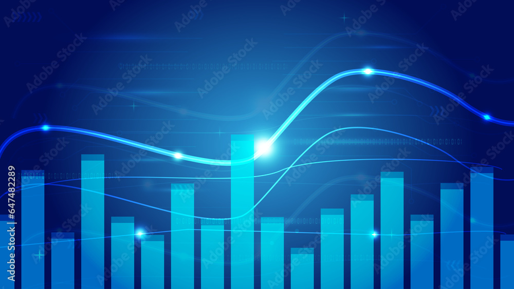 Poster bar chart with k-line fintech sense spatial concept background
