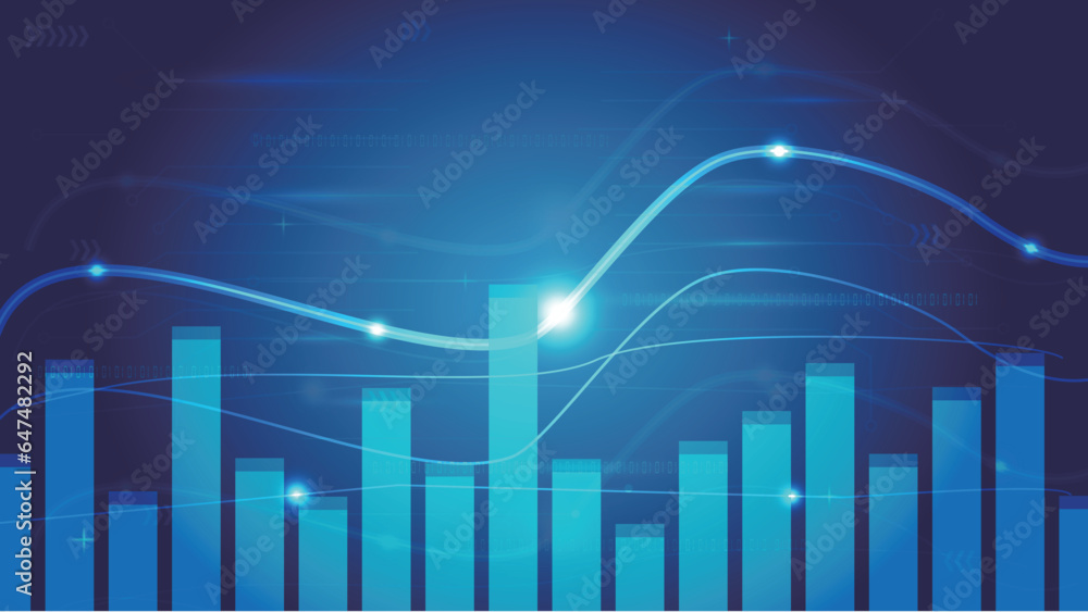 Poster bar chart with k-line fintech sense spatial concept background