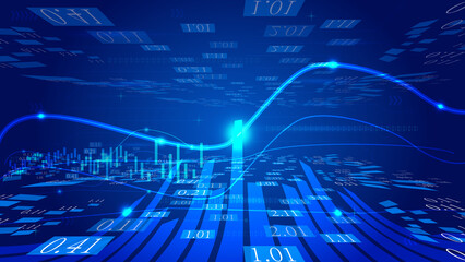 Bar chart with K-line Fintech sense Spatial concept background