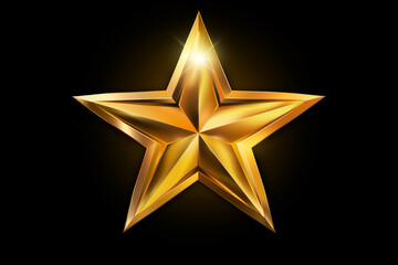 Obraz premium goldener hell leuchtender Stern mit Lichteffekten auf dunklem Hintergrund. Querformat. Generative Ai.