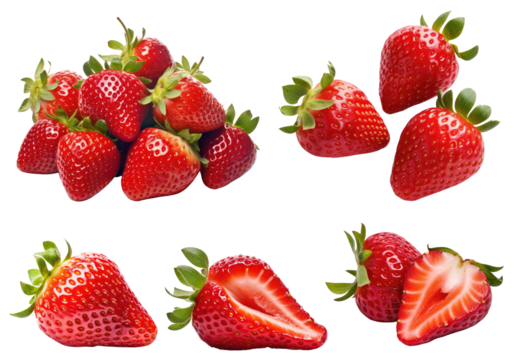Set of strawberries isolated on white background