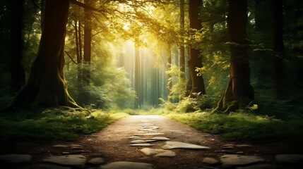 Obraz premium background Trees with a path leading into the woods