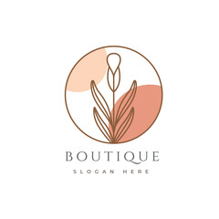 botanical flower boutique feminine minimalist beauty boho logo design vector illustration