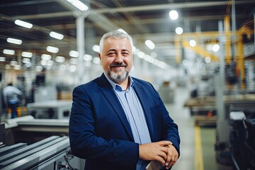 Successful factory manager oversees production with confidence, using technology to drive efficiency and productivity. Photo generative AI