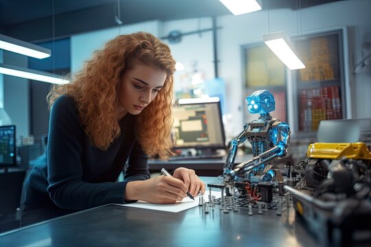 Computer training for coding, cyber security, and software with woman programmer and man coder. Photo generative AI