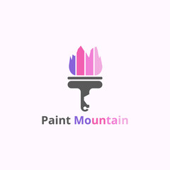 Logo of a paint brush painting and forming the letter T and a mountain. Suitable for renovation and repair businesses.