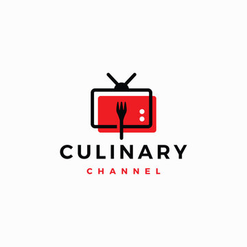 fork food channel television tv culinary review logo vector icon illustration