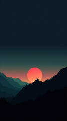AI generated illustration sunset over the mountain