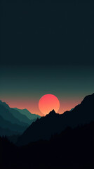 Fototapeta premium AI generated illustration sunset over the mountain