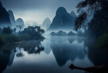 AI generated illustration of guilin scenery