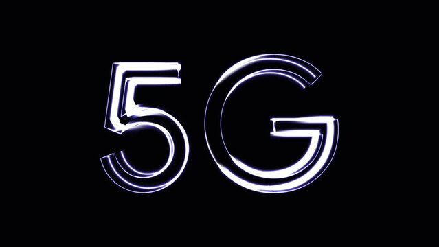 5G text with neon lights on plain black background