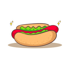 Hot dog cartoon flat style. Fast food concept design. Isolated white background. Vector art illustration.