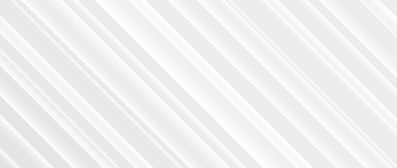 Obraz premium Diagonal grey gradient lines background. Abstract gray and white stripes wallpaper. Universal tech backdrop. Soft oblique silver template for banner, flyer, brochure, presentation. Vector illustration