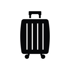 Travel suitcase with wheel icon design. wheeled travel bag with hand. Plastic travel suitcase, isolated on white background. vector illustration