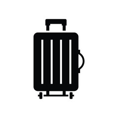 Travel suitcase with wheel icon design. wheeled travel bag with hand. Plastic travel suitcase, isolated on white background. vector illustration