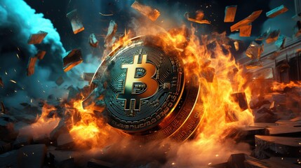 burning bitcoin fire in the fire