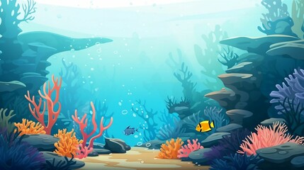 An oceanic scene with coral reefs and marine life