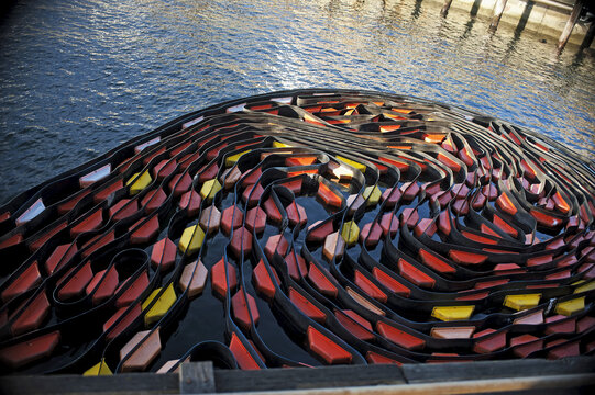 A Colorful Coiled Oil Boom At The Seattle Waterfront Piers, Washington, USA