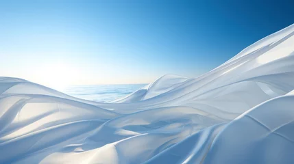 Fotobehang light white fabric flutters in the wind against the blue sky.background.  © Margo_Alexa