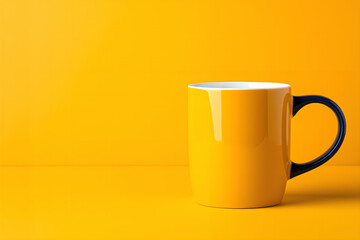 黄色背景のコーヒーカップでコーヒータイム - obrazy, fototapety, plakaty
