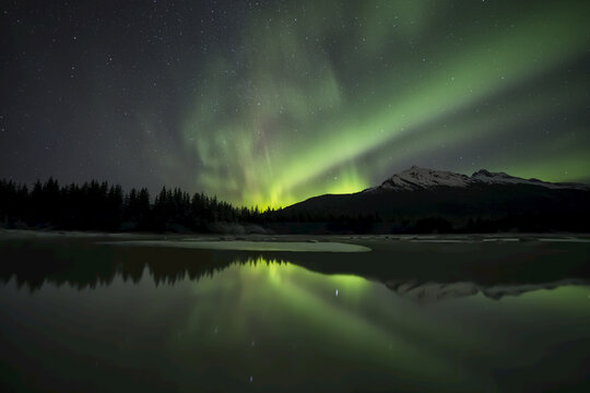Aurora Borealis (Northern Lights), Mendenhall River, Tongass National Forest; Juneau, Alaska, United States Of America