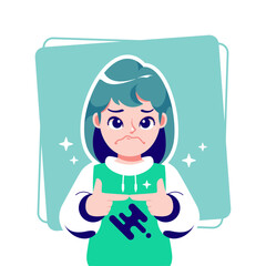 sad gesture cute girl cartoon avatar character